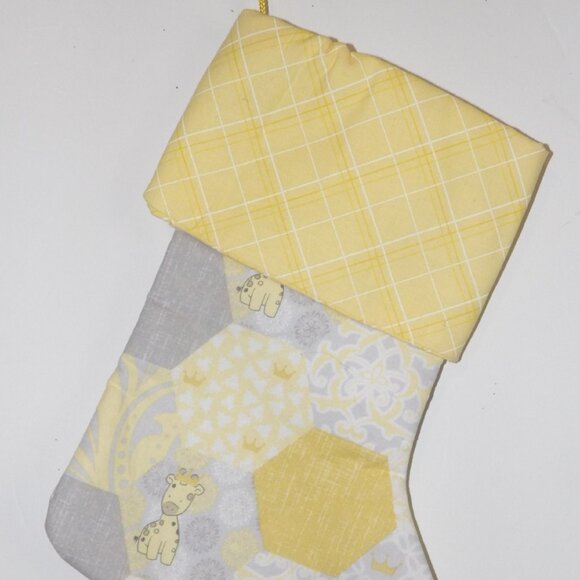 My Sewing Parlor Other - Baby Giraffes Yellow Gray White 14" Hand Crafted Christmas Stocking Yellow Cord